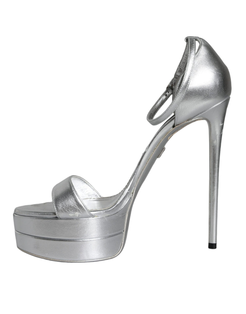 Dolce & Gabbana Silver KEIRA Heels Ankle Strap Sandals Shoes