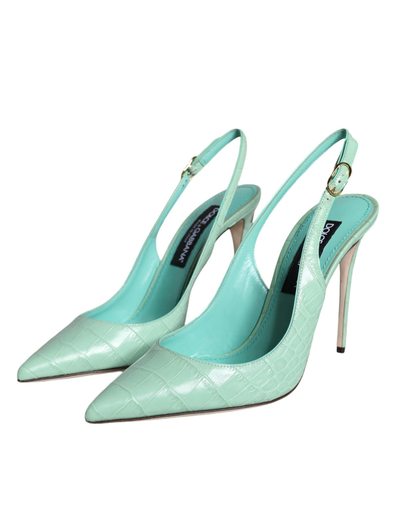 Dolce & Gabbana Mint Green Leather Heels Slingback Pumps Shoes