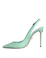 Dolce & Gabbana Mint Green Leather Heels Slingback Pumps Shoes