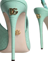 Dolce & Gabbana Mint Green Leather Heels Slingback Pumps Shoes