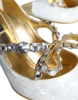 Dolce & Gabbana White Mary Jane Crystal Bow Pearl Pumps Shoes