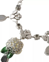 Dolce & Gabbana Silver Brass Clear Crystal Roses Pendants Necklace