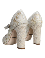 Dolce & Gabbana White Lace Crystals Heels Sandals Shoes