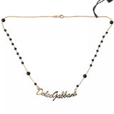 Dolce & Gabbana Gold Sterling Silver 925 Black Beaded Rosary Chain Necklace