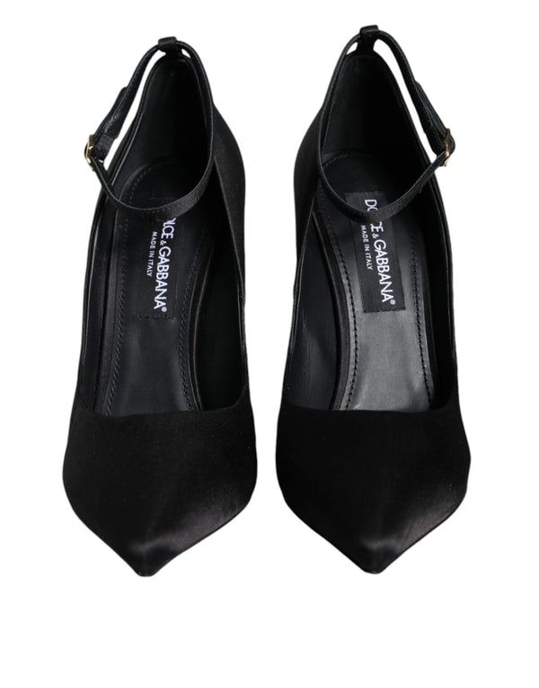 Dolce & Gabbana Black Satin Ankle Strap Heels Pumps Shoes