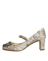 Dolce & Gabbana Gold Jacquard Crystal Mary Janes Pumps Shoes