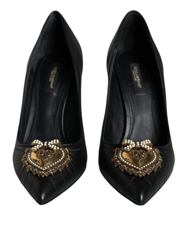 Dolce & Gabbana Black Leather Heart DEVOTION Pumps Shoes