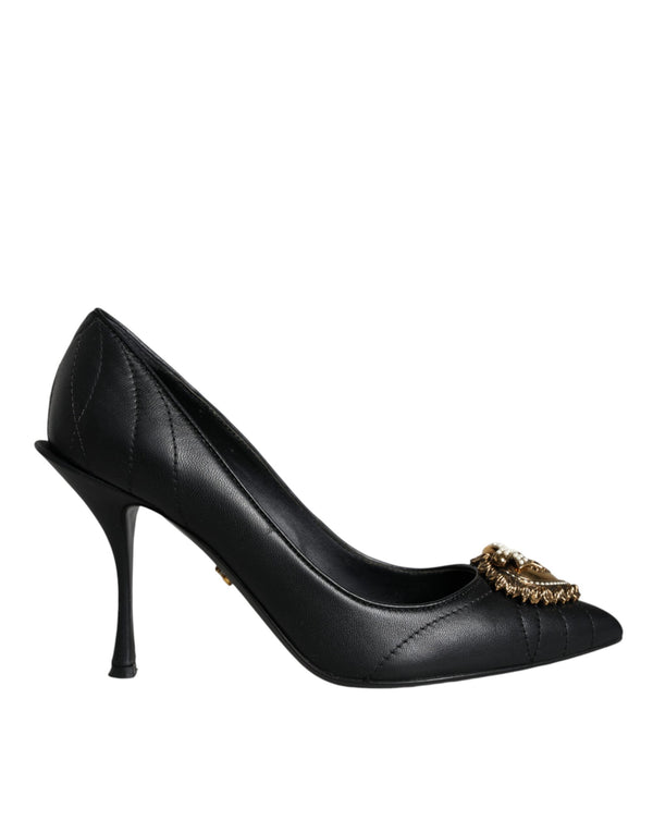 Dolce & Gabbana Black Leather Heart DEVOTION Pumps Shoes