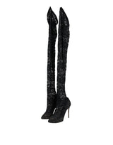 Dolce & Gabbana Black Stretch Socks Taormina Lace Boots Shoes