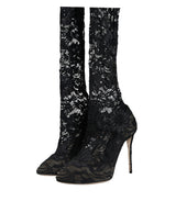 Dolce & Gabbana Black Stretch Socks Taormina Lace Boots Shoes