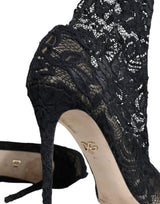 Dolce & Gabbana Black Stretch Socks Taormina Lace Boots Shoes