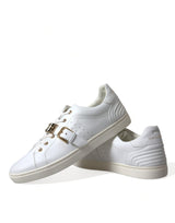 Dolce & Gabbana White Leather Gold Buckle Sneakers Shoes