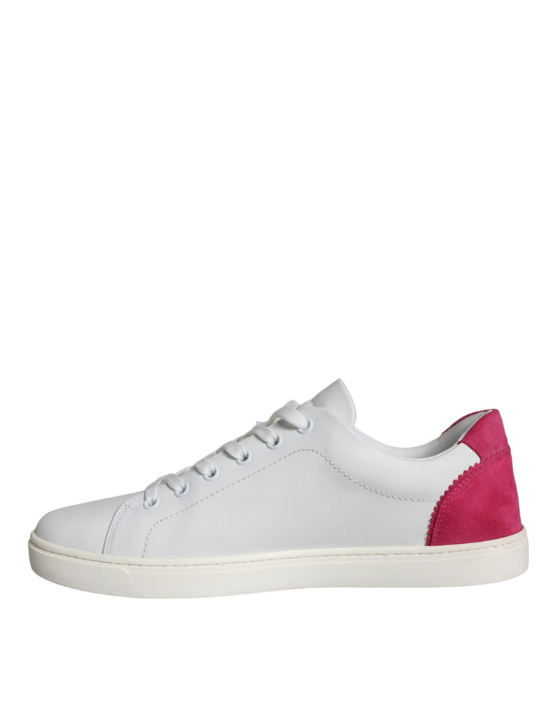 Dolce & Gabbana White Pink Leather Logo Classic Sneaker Shoes