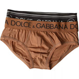 Dolce & Gabbana Brown Black Logo Cotton Stretch Mid Slip Underwear