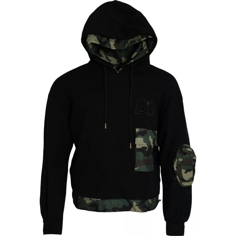 Dolce & Gabbana Black Camouflage Hooded Sweatshirt Sweater