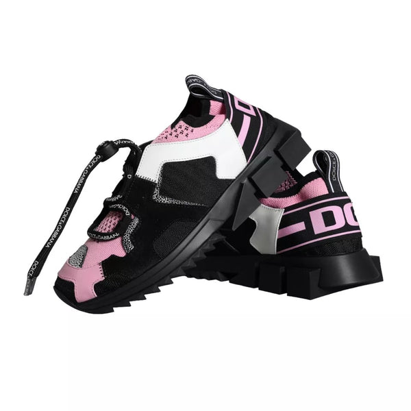 Dolce & Gabbana Black Pink Mesh Sorrento Trekking Sneakers Shoes