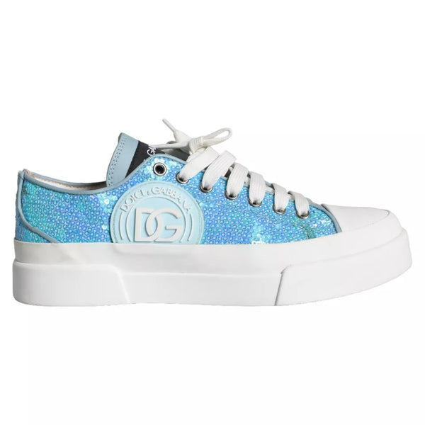 Dolce & Gabbana Blue White Sequined Low Top Sneakers Shoes