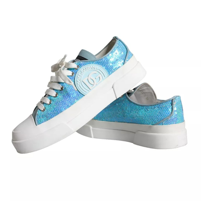 Dolce & Gabbana Blue White Sequined Low Top Sneakers Shoes