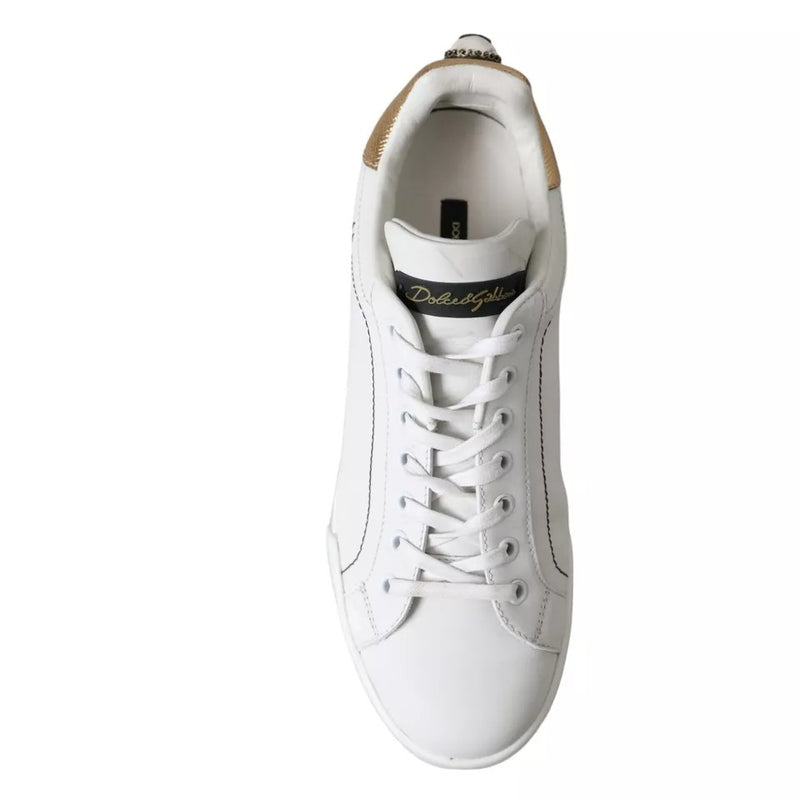 Dolce & Gabbana White Leather Portofino Low Top Sneakers Shoes