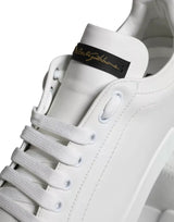 Dolce & Gabbana White Black Leather Low Top Sneakers Shoes