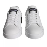 Dolce & Gabbana White Black Leather Portofino Sneakers Shoes