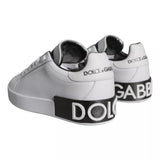 Dolce & Gabbana White Black Leather Portofino Sneakers Shoes