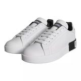 Dolce & Gabbana White Black Leather Portofino Sneakers Shoes