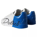 Dolce & Gabbana White Blue Portofino Low Top Leather Sneakers Shoes