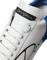 Dolce & Gabbana White Blue Portofino Low Top Leather Sneakers Shoes