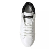 Dolce & Gabbana White Black Portofino Low Top Leather Sneakers Shoes