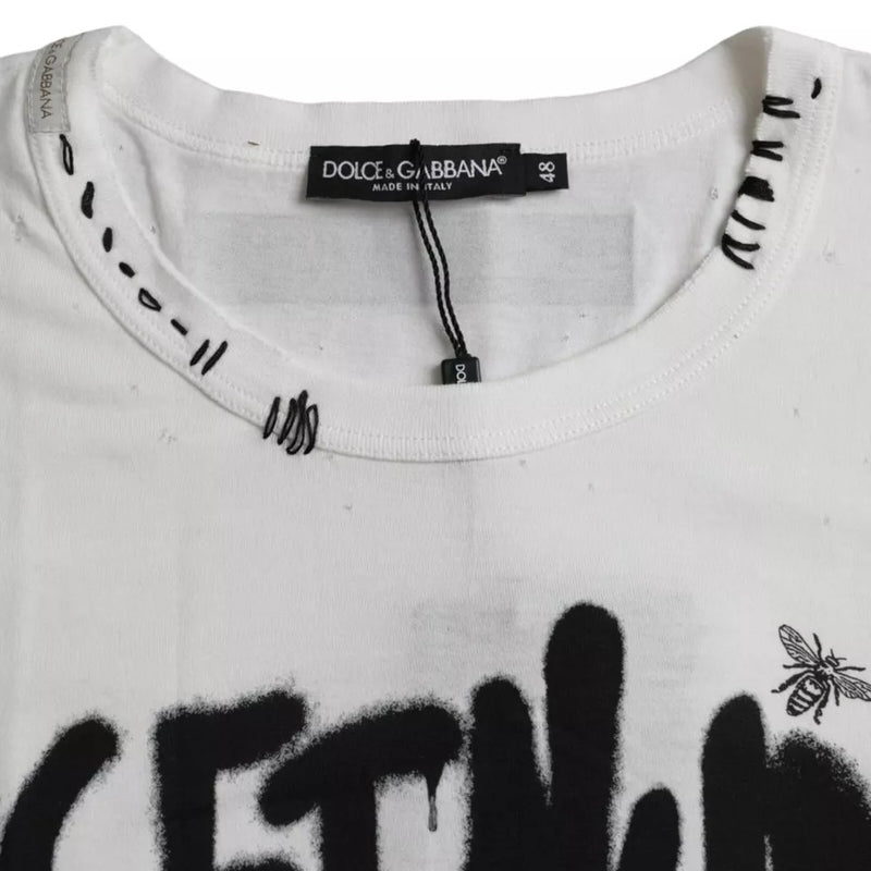 Dolce & Gabbana White Graphic Print Cotton Crew Neck T-shirt