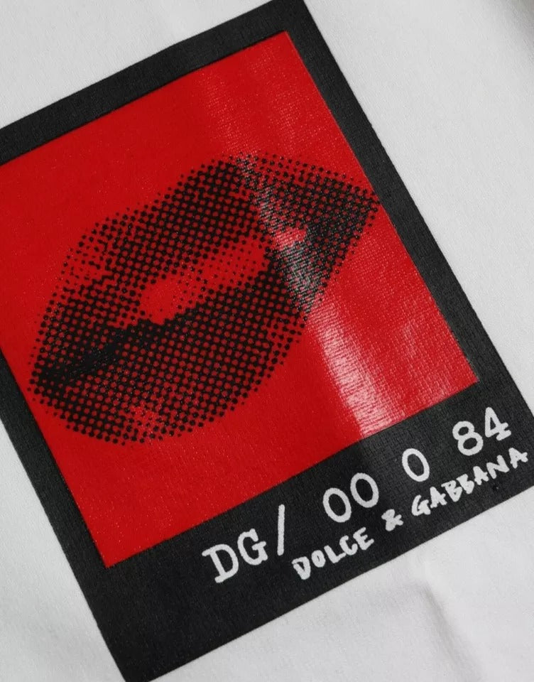 Dolce & Gabbana White Red Lips Print Cotton Men T-shirt