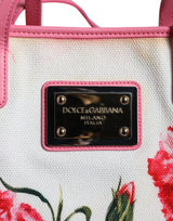 Dolce & Gabbana White Canvas Rose Embroidery Women Shopping Tote Bag