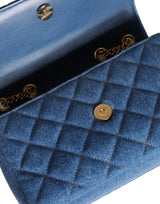 Versace Blue Quilted Denim Leather Crossbody Shoulder Bag