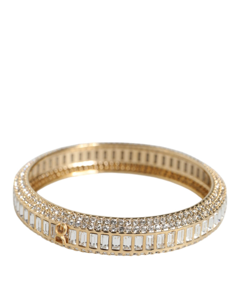 Dolce & Gabbana Gold Tone Brass Crystal Stass DG Round Bangle Bracelet