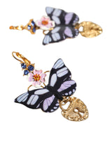 Dolce & Gabbana Gold Purple Crystal Butterfly Heart Locket Earrings