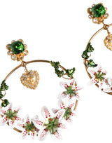 Dolce & Gabbana Gold Tone Brass Crystals Lily Resin Devotion Earrings