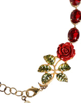 Dolce & Gabbana Gold Chain Brass Red Rose Crystal Embellished Necklace