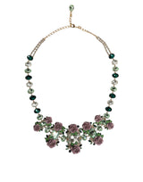 Dolce & Gabbana Gold Brass Link Chain Rose Petal Crystal Embellished Necklace