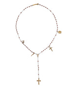 Dolce & Gabbana Gold Chain Brass Beaded Rosary Cross Pendant Necklace