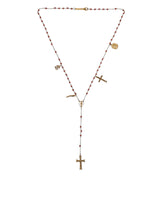 Dolce & Gabbana Gold Chain Brass Beaded Rosary Cross Pendant Necklace