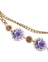 Dolce & Gabbana Gold Tone Floral Crystals Embellished Layered Necklace