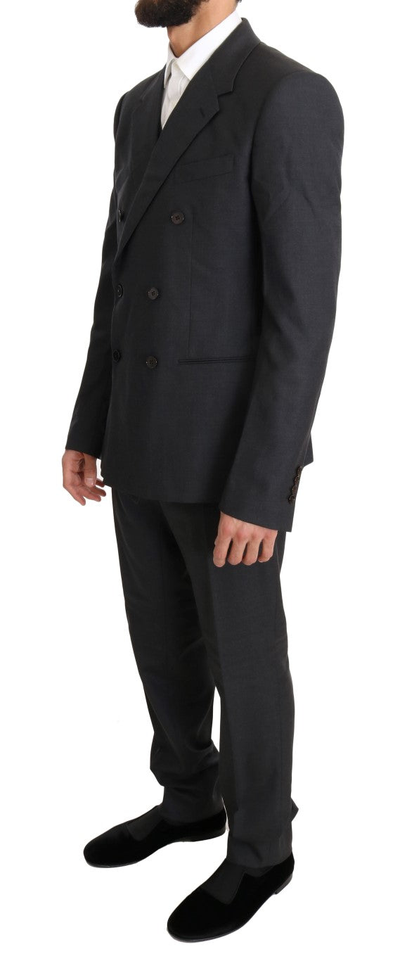 Dolce & Gabbana Elegant Gray Double Breasted Wool Silk Suit