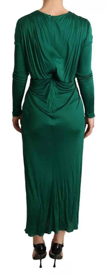 Dolce & Gabbana Dark Green Viscose Long Sleeve Midi Dress