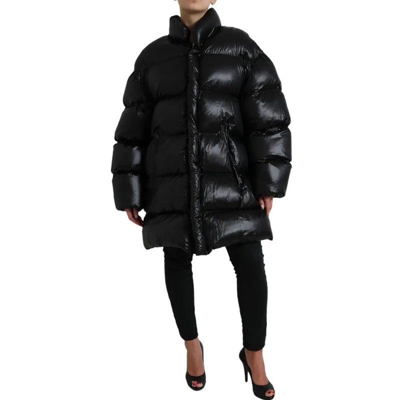 Dolce & Gabbana Black Puffer Quilted Full Zip Coat Jacket