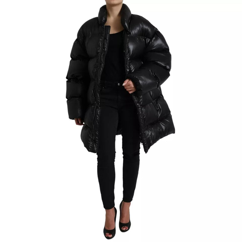 Dolce & Gabbana Black Puffer Quilted Full Zip Coat Jacket