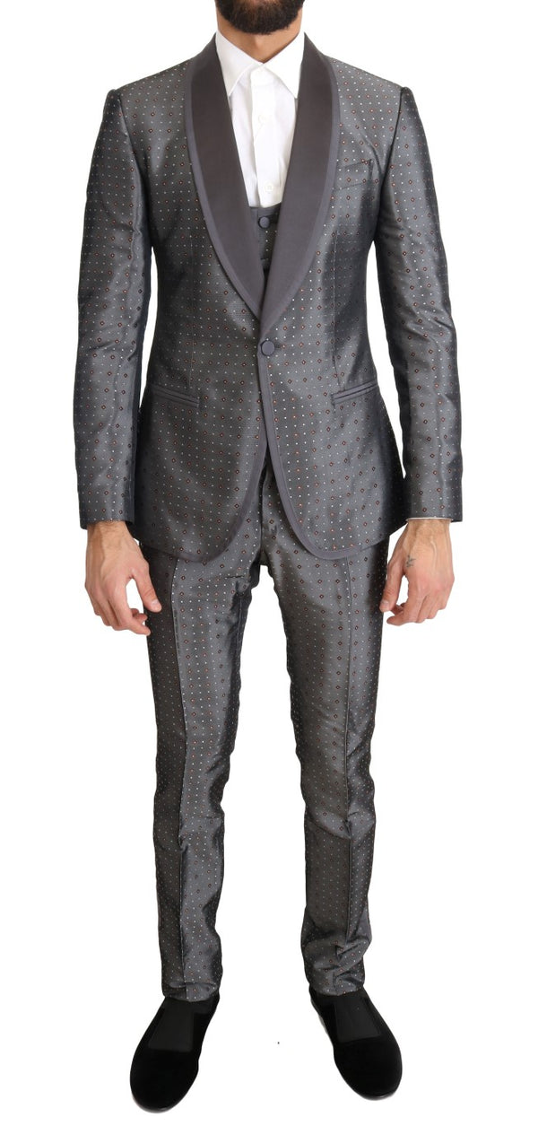 Dolce & Gabbana Elegant Silver Baroque Slim Fit 3-Piece Suit