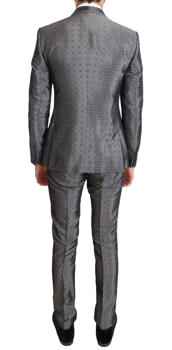 Dolce & Gabbana Elegant Silver Baroque Slim Fit 3-Piece Suit