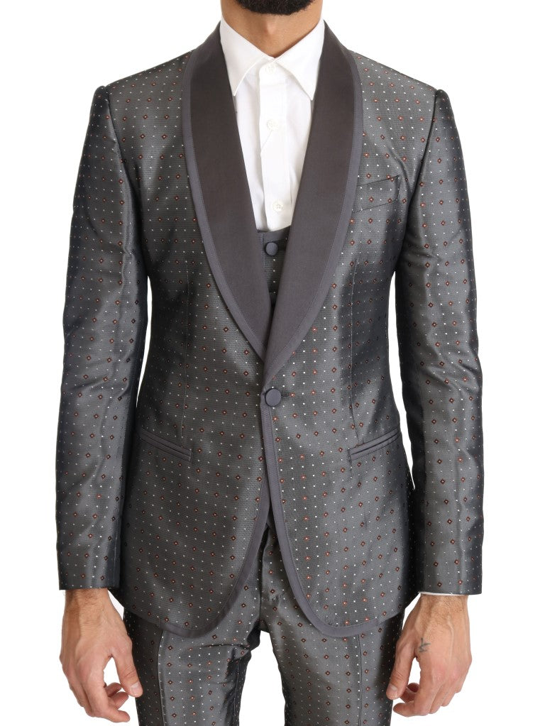 Dolce & Gabbana Elegant Silver Baroque Slim Fit 3-Piece Suit