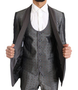 Dolce & Gabbana Elegant Silver Baroque Slim Fit 3-Piece Suit